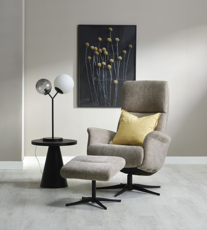 LYRA Fåtölj inklusive pall Tyg Breeze Beige, Svart