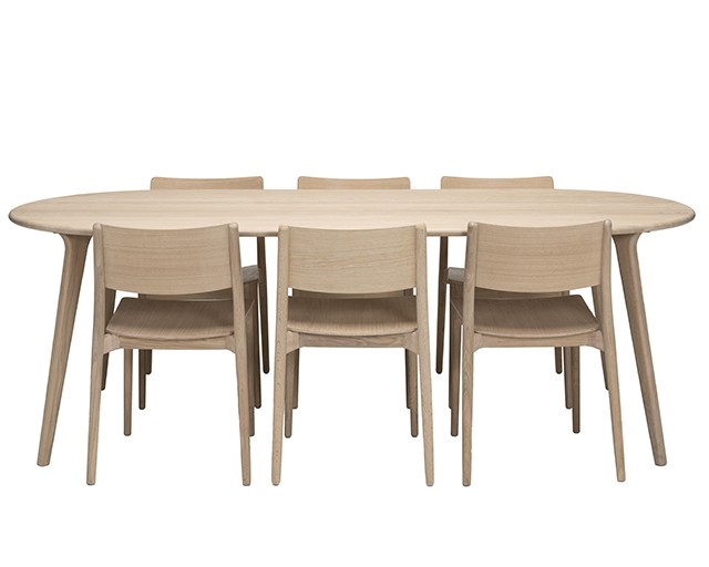 CLEAN Matgrupp Massiv Ek/Ekfanér, Vitoljad + 6st Clean Stolar