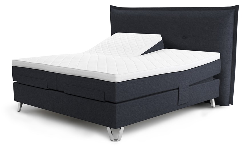 AMBASSADÖR Ställbar säng 180x200 cm Aqtive ll Seamless (M/F) inkl. ben, bäddmadrass och gavel Tyg Blue 48