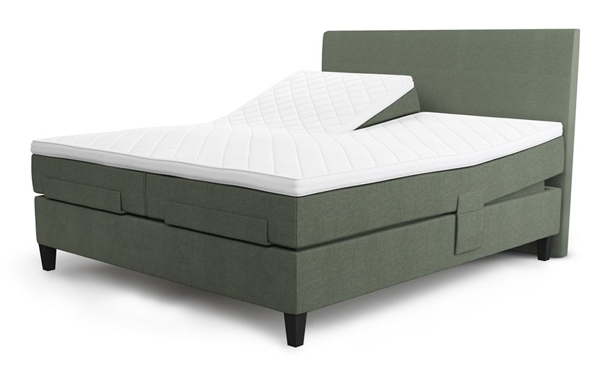 DIPLOMAT Ställbar säng 180x200 cm (M/F) Seamless inkl. ben, bäddmadrass och gavel Tyg Green 479