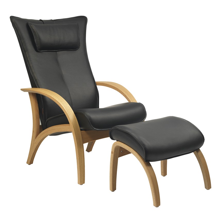 DELTA ADVENTURE ORGINAL Fåtölj inklusive pall Läder Classic Nero. Oljad ek