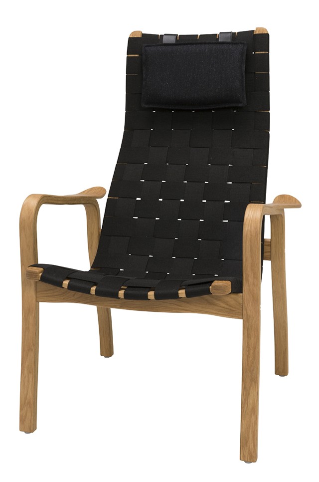 PRIMO Fåtölj Remläder svart, oljad ek