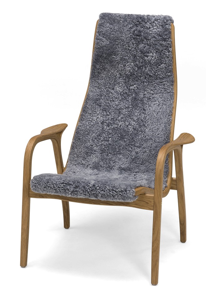 LAMINO Fåtölj Fårskinn Graphite, Ek oljad