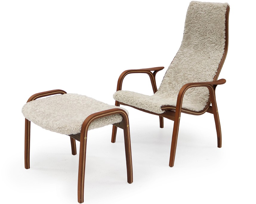 LAMINO LIMITED Fåtölj inklusive pall Fårskinn Moonlight, Valnöt- / Askfaner Oljad