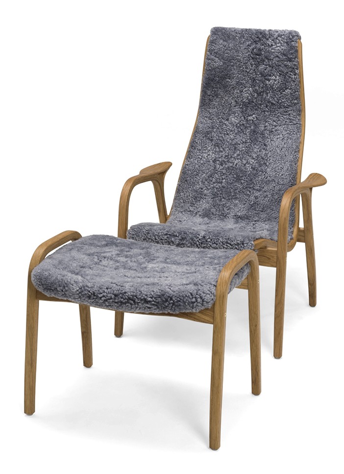 LAMINO Fåtölj inklusive pall Fårskinn Scandinavian grey, Ek Oljad