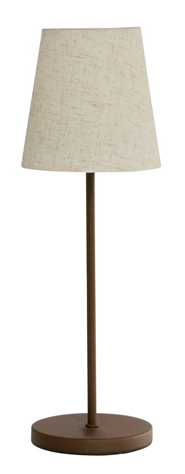 TYRA Bordslampa Vit textil, Brun metall. Uppladdningsbar.