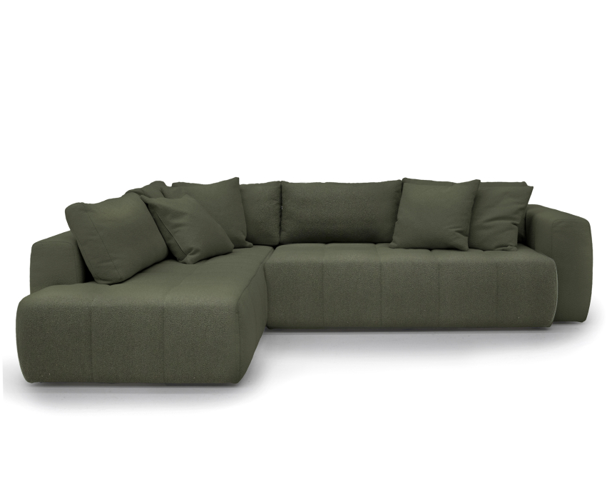 EDITH Soffa med öppet avslut Tyg Loop Grön. Vänster.