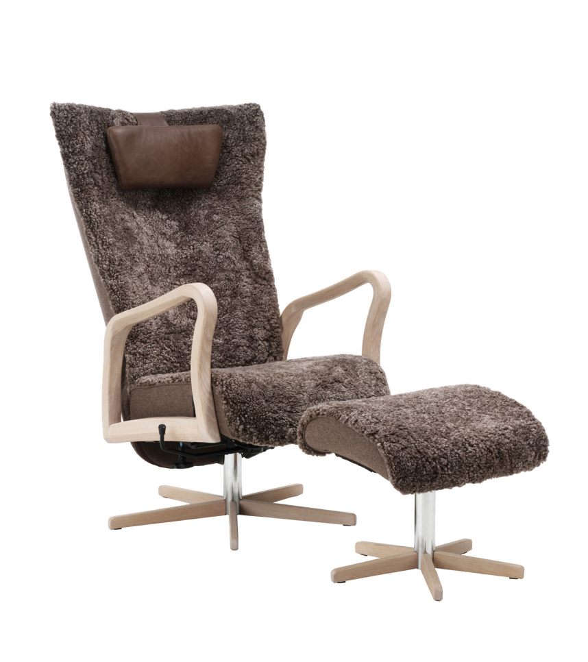 ARCUS Fåtölj inklusive pall Fårskinn Scandilock Drake Ek vitoljad