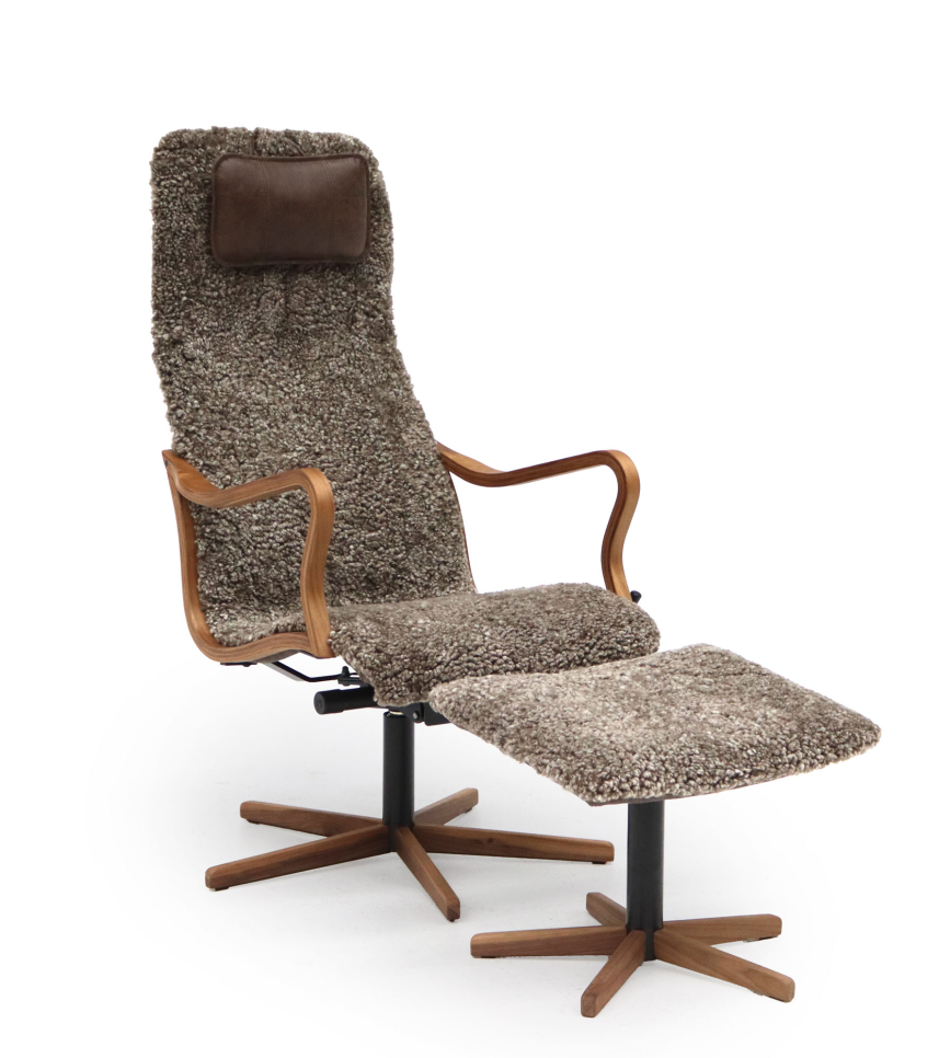 CHIC Fåtölj inklusive pall Fårskinn Skandilock Drake. Med gungfunktion.