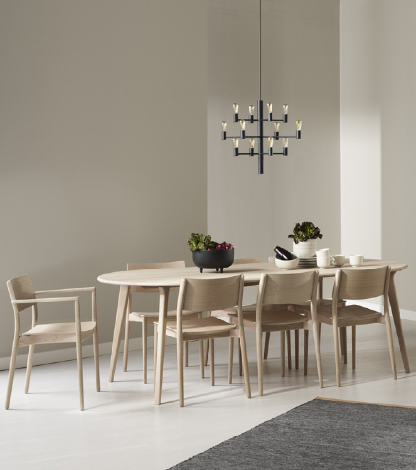 CLEAN Matgrupp Massiv Ek/Ekfanér, Vitoljad + 6st Clean Stolar