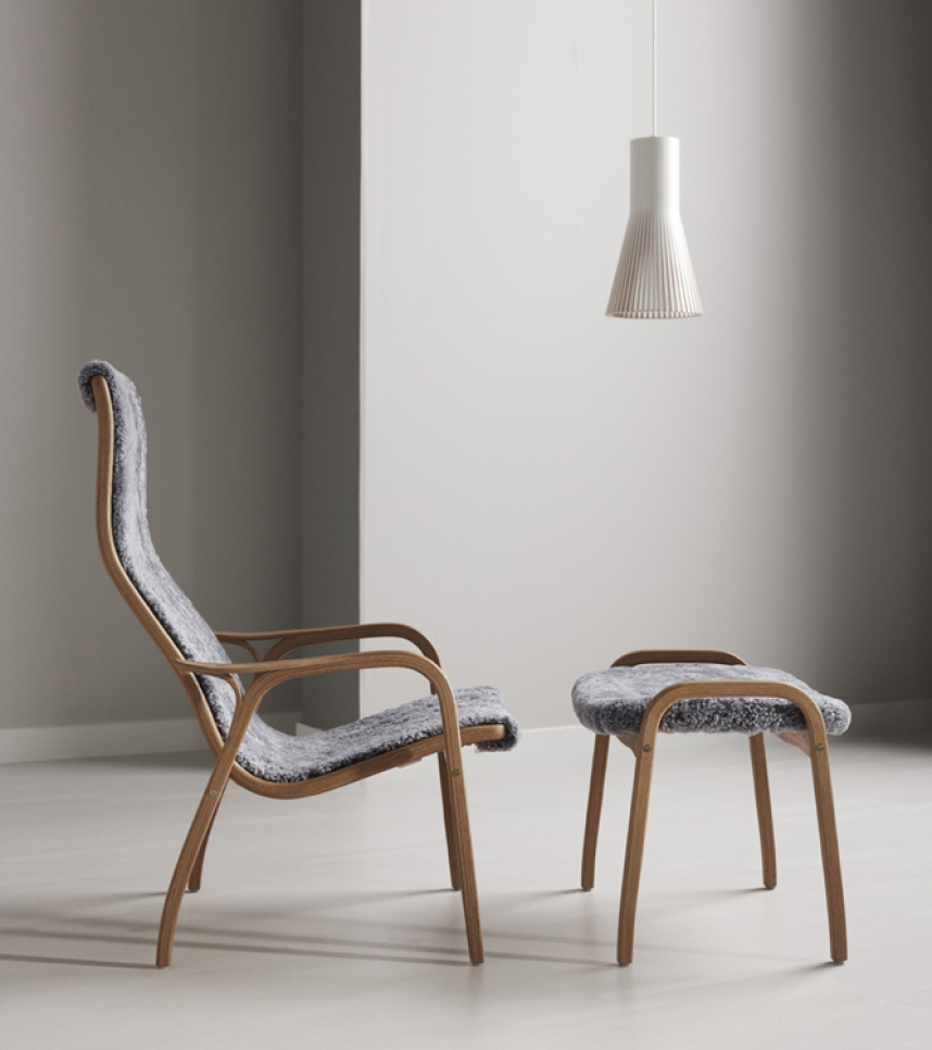 LAMINO Fåtölj inklusive pall Fårskinn Scandinavian grey, Ek Oljad