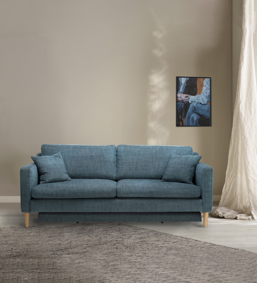 ANNA Bäddsoffa 3-sits Tyg Emma Teal. Inkl. underbädd.