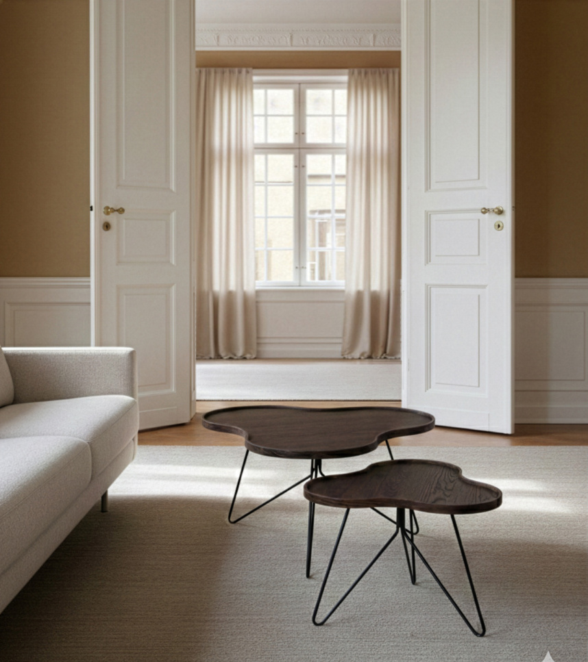 FLOWER MONO Soffbord Ekfanér Rökoljat Svartlackat Metallstativ