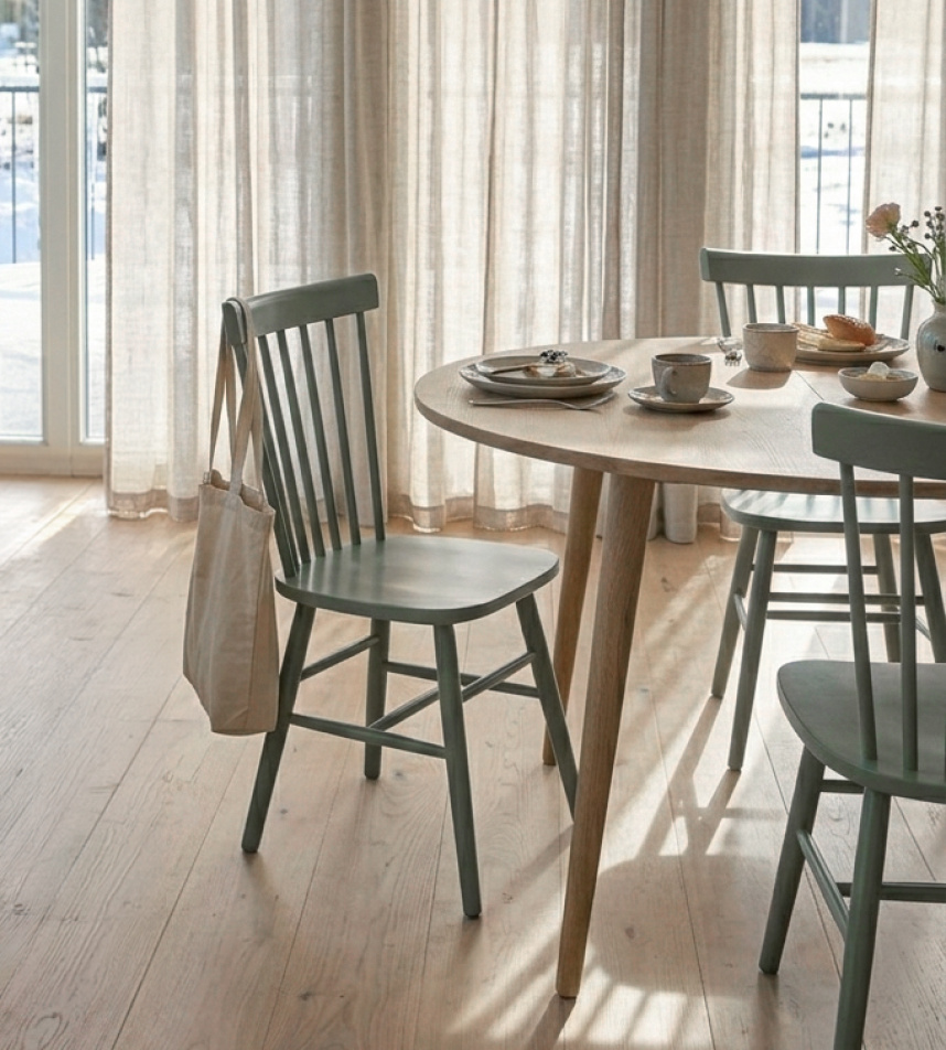 ÄNGÖ Stol Massiv Björk Grönlackad