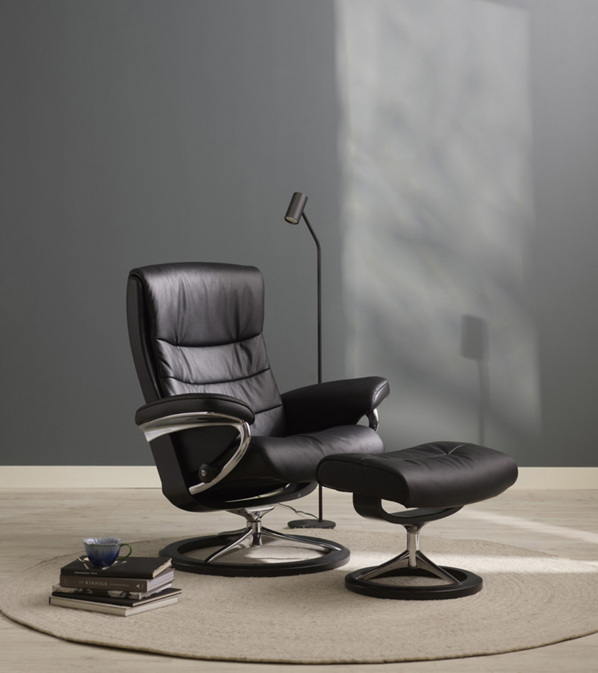 NORDIC Fåtölj inklusive pall Läder Paloma Svart Stl. M