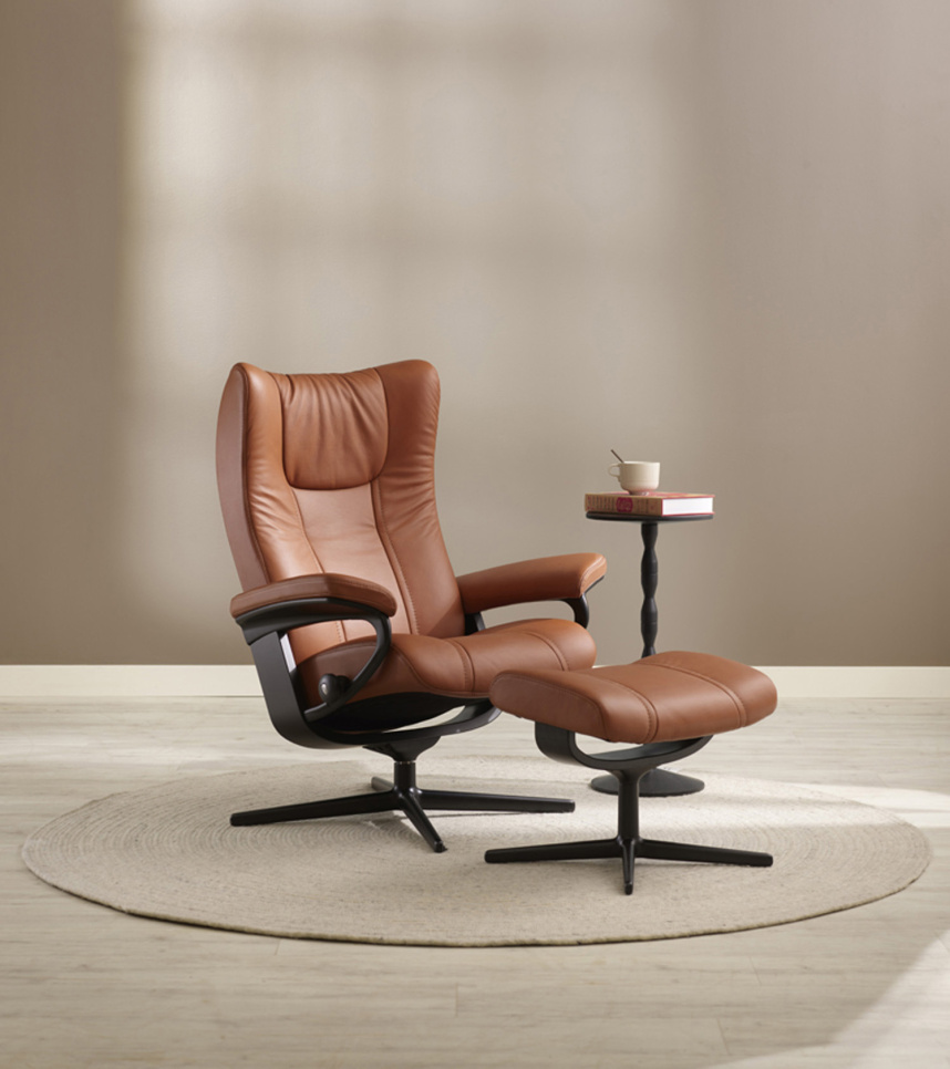 WING Fåtölj inklusive pall Läder Paloma Cognac
