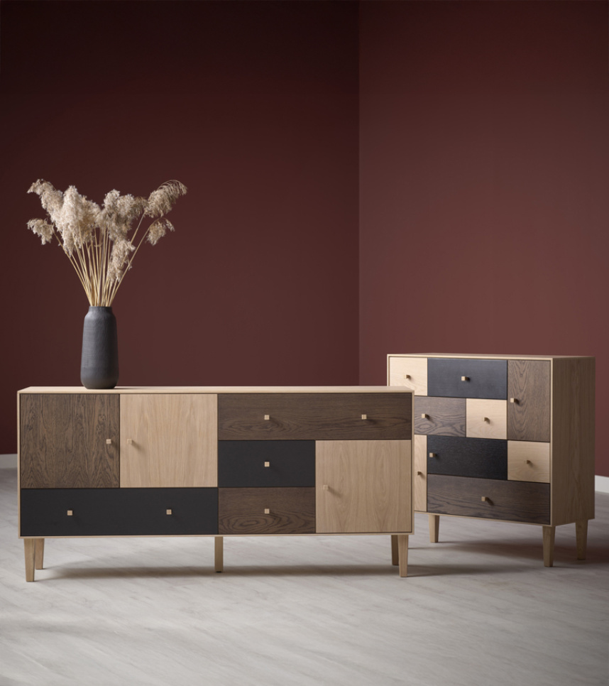 SENSE Sideboard Ek/ekfanér Vitpigmenterad Brunoljad Svartbetsad.